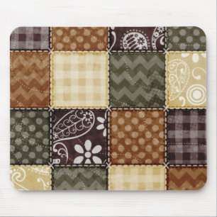 Beige, Dark Brown, and Olive Green Quilt look Mouse Mat