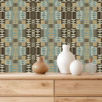 Beige Dark Brown Teal Seafoam Green Tribal Art