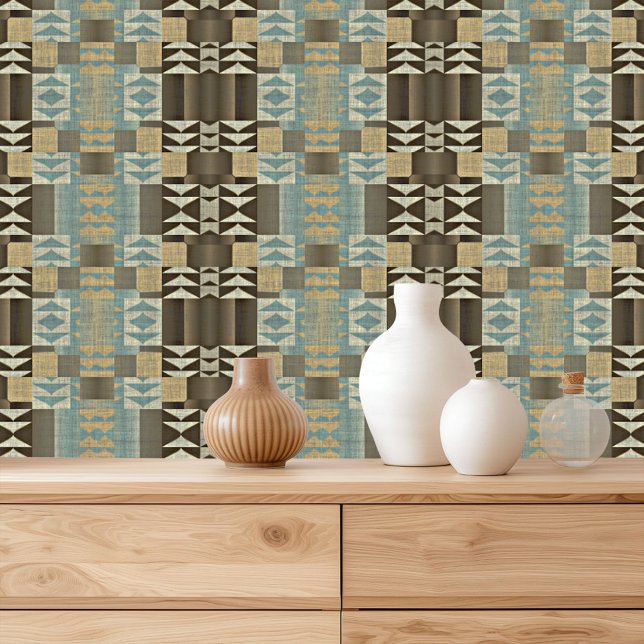 Beige Dark Brown Teal Seafoam Green Tribal Art Wallpaper (Creator Uploaded)