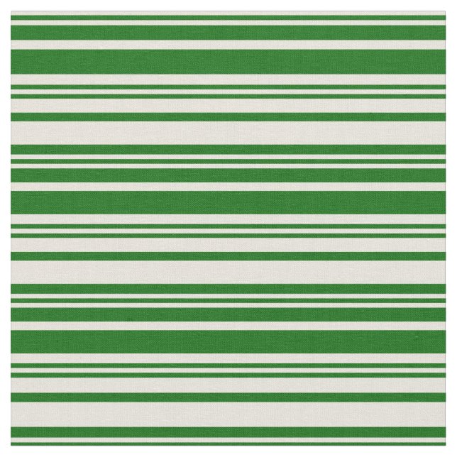 Beige & Dark Green Lined/Striped Pattern Fabric (Close Up)