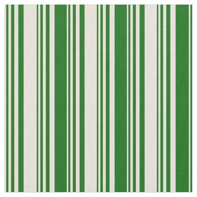 Beige & Dark Green Lines/Stripes Pattern Fabric (Close Up)