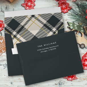 Beige & Dark Green Tartan Christmas Pre-addressed Envelope