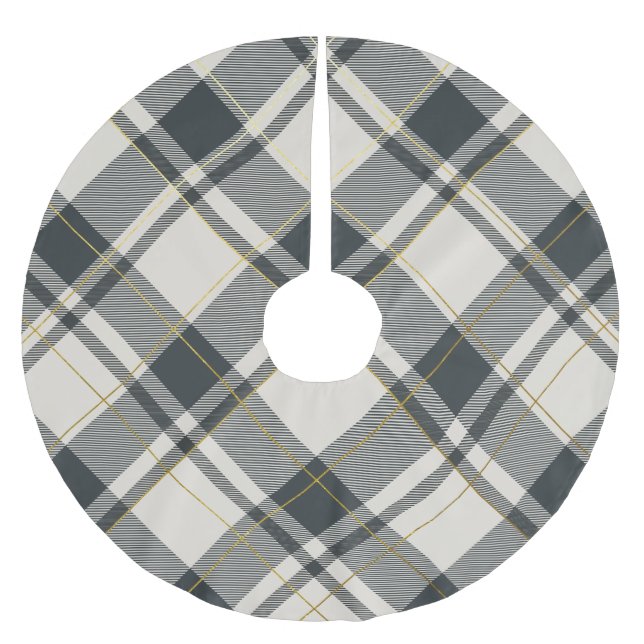 Beige & Dark Green Tartan Plaid Pattern Brushed Polyester Tree Skirt (Front)