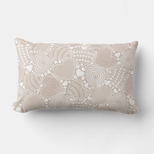 Beige Decorative Hearts Pattern Lumbar Cushion