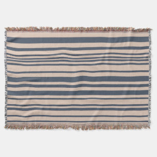 Beige/Deep Blue Grey Simple Stylish Stripe Pattern Throw Blanket