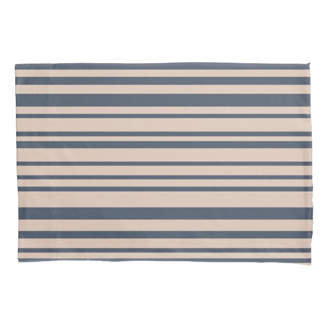 Beige/Deep Blue Simple Stylish Stripe Pattern Pillowcase (Front)