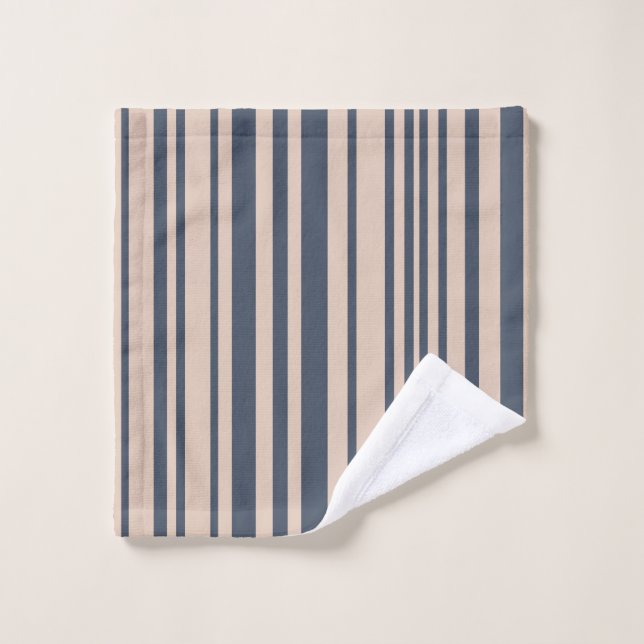 Beige/Deep Blue Simple Stylish Stripe Pattern Wash Cloth (Wash Cloth)