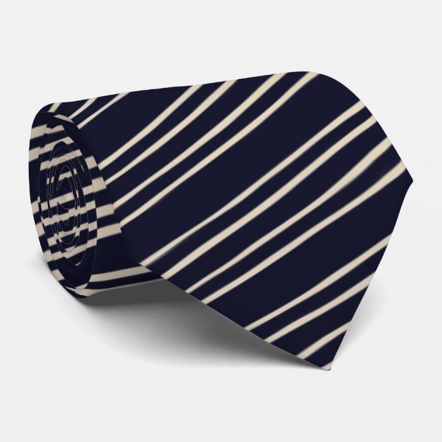 Beige/Deep Blue Stylish Stripe Pattern Tie (Rolled)