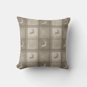 Beige Deer Watercolor Plaid Christmas Pattern Cushion