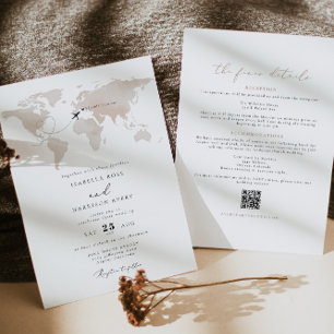 Beige Destination Watercolor Map Travel Wedding Invitation