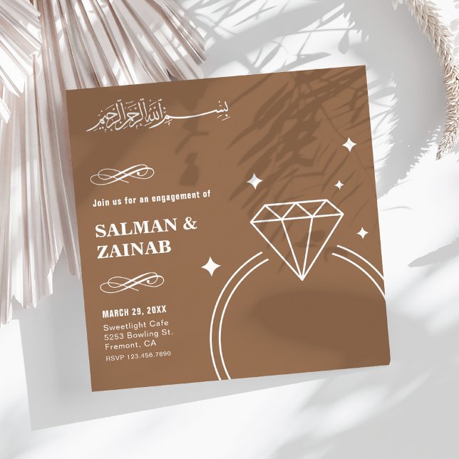 Beige Diamond Ring Islamic Muslim Engagement Invitation (Creator Uploaded)
