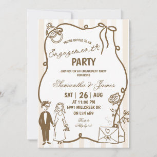 Beige Doodle Handwritten Engagement Party Invitation