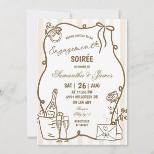 Beige Doodle Handwritten Engagement Soirée Invitation