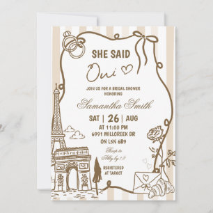 Beige Doodle Handwritten Parisian Bridal Shower Invitation
