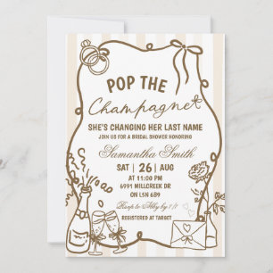 Beige Doodle Handwritten Pop The Champagne Bridal Invitation