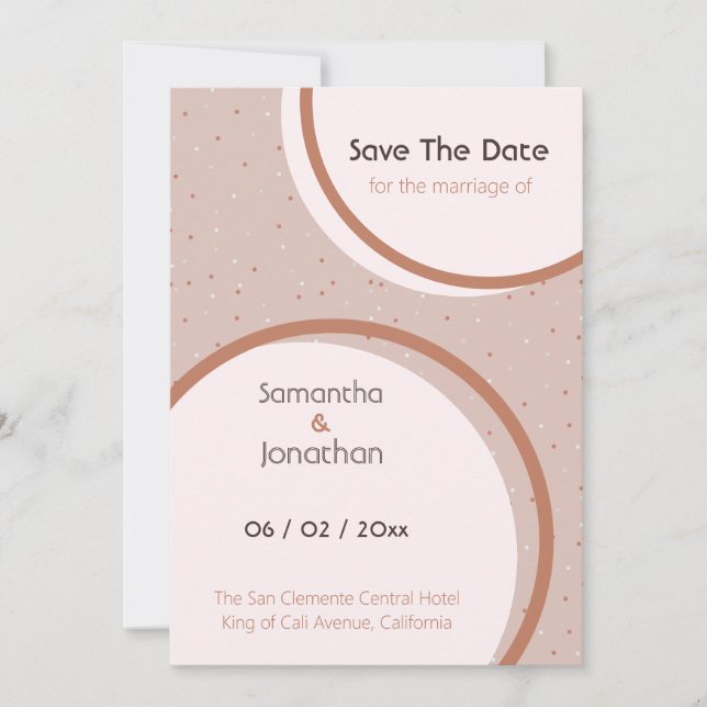 Beige Dots and Circles Wedding Save The Date Invitation (Front)