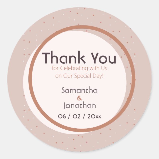 Beige Dots and Circles Wedding Sticker (Front)
