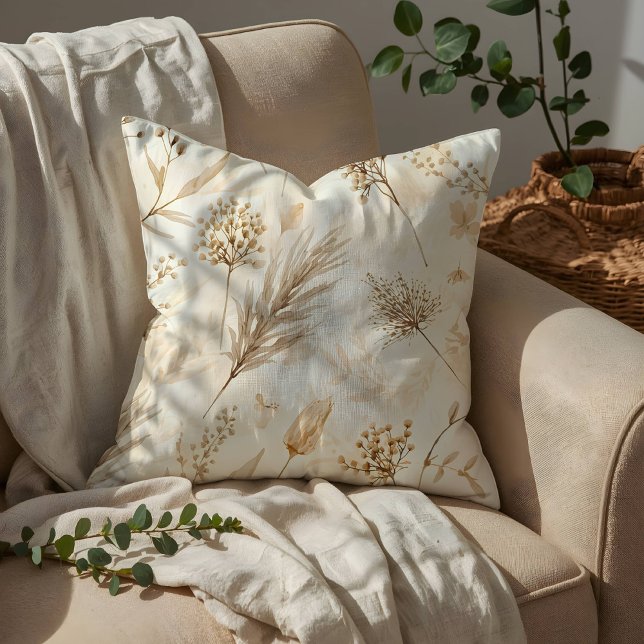 Beige Dried Flower Botanical Cushion (Creator Uploaded)