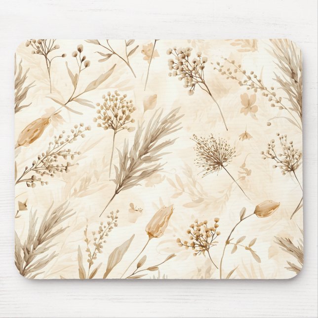 Beige Dried Flower Botanical Mouse Mat (Front)