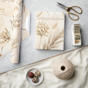 Beige Dried Flower Botanical Wrapping Paper