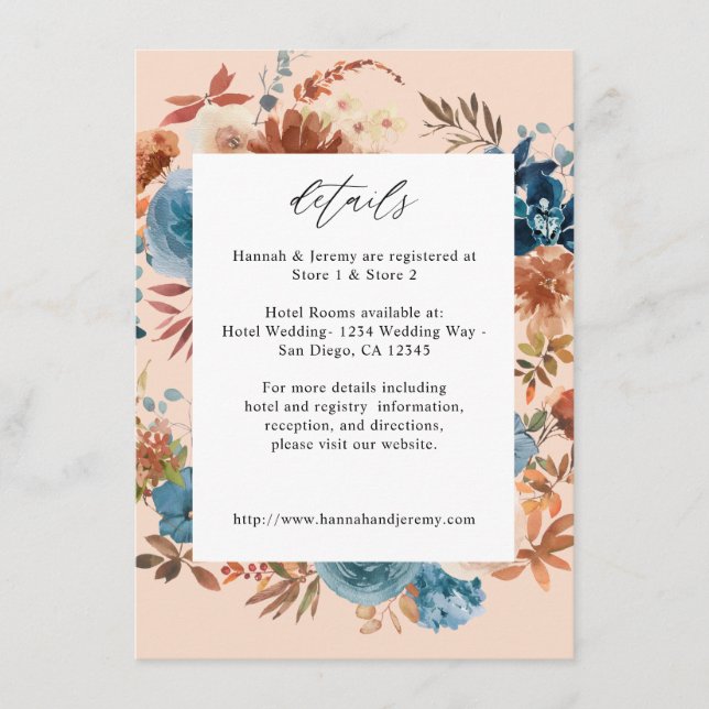 Beige & Dusty Blue Floral Enclosure Card -LG Beige (Front)
