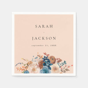 Beige & Dusty Blue Floral Name Napkins V2 - Beige