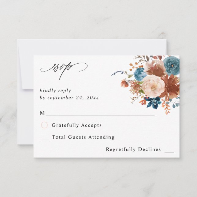 Beige & Dusty Blue Floral no Meal RSVP 2 (Front)