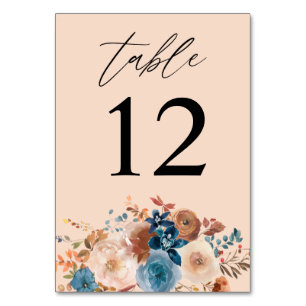 Beige & Dusty Blue Floral Table Number - Beige