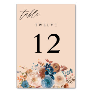 Beige & Dusty Blue Floral Table Number V2 - Beige