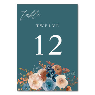 Beige & Dusty Blue Floral Table Number V2 - Teal