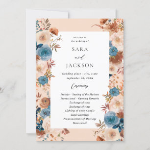 Beige & Dusty Blue Floral Wedding Program - Beige Invitation