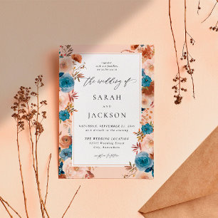 Beige & Dusty Blue Floral Wedding S2 Invitation