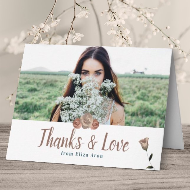 Beige, Dusty Rose Bat Mitzvah Thank You Card (bat mitzvah thank you cards, floral beige rose, simple folded thank you cards for bat mitzvah guests)