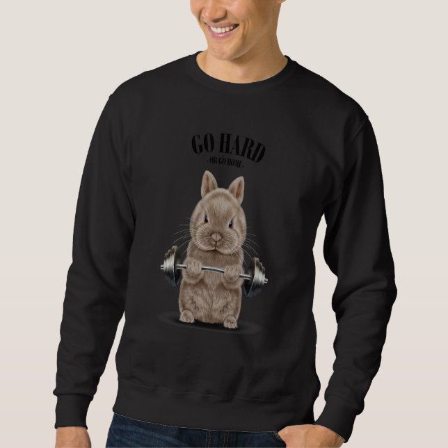 Beige Dwarf Rabbit Muscle Training Weightlifting F Sweatshirt (Front)