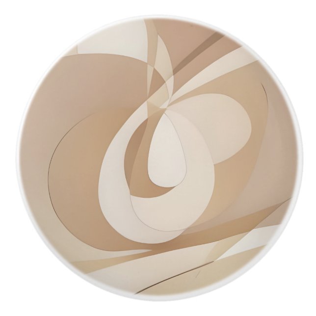 Beige Dynamic Abstract Forms Ceramic Knob (Front)