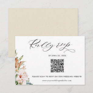 Beige Earthy Blooms QR Code Rsvp Online Wedding Enclosure Card