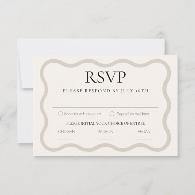 Beige & Ecru Elegant Modern Minimal Wavy Frame RSVP Card (Front)