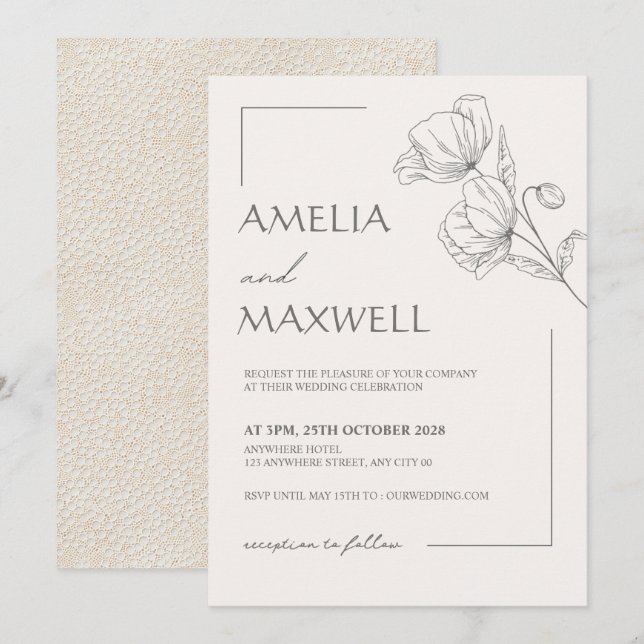 Beige Elegance Lace Wedding Invitation (Front/Back)