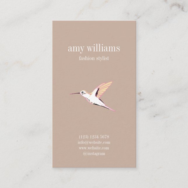 Beige elegant hummingbird illustration business card (Front)