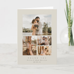 Beige Elegant Minimal 4 Photo Wedding Thank You Card