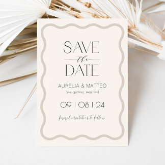 Beige Elegant Minimal Scallop Border Save the Date Invitation