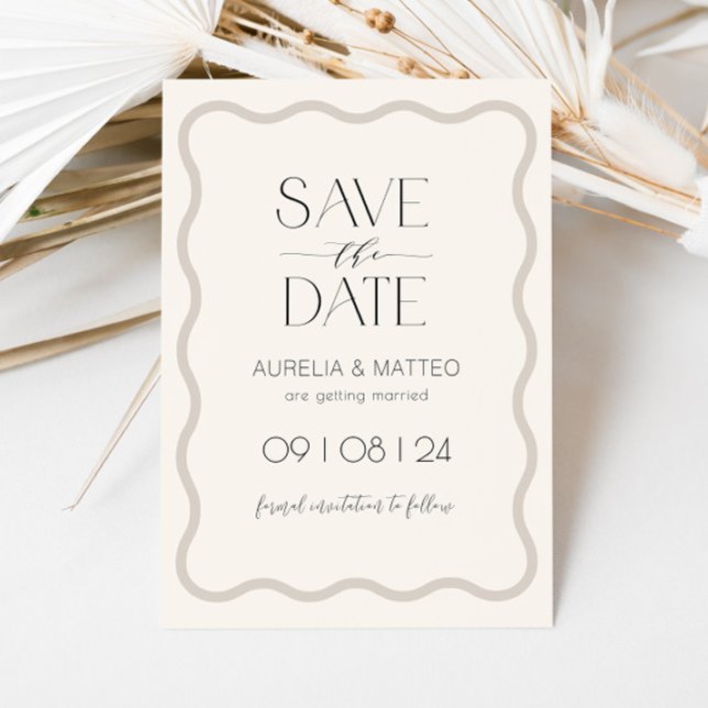 Beige Elegant Minimal Scallop Border Save the Date Invitation (Creator Uploaded)