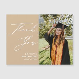 Beige Elegant Script Simple Graduation Thank You