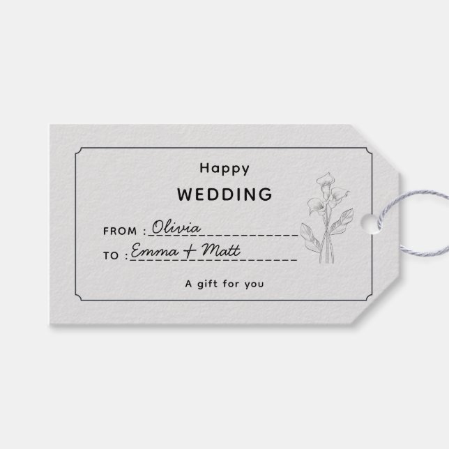 Beige Elegant Wedding Gift Tag (Front (Horizontal))