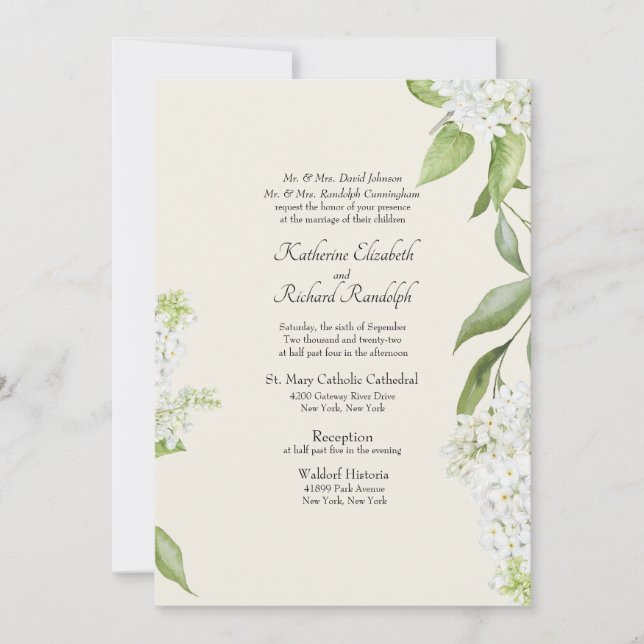Beige Elegant White Hydrangea Wedding  Invitation (Front)