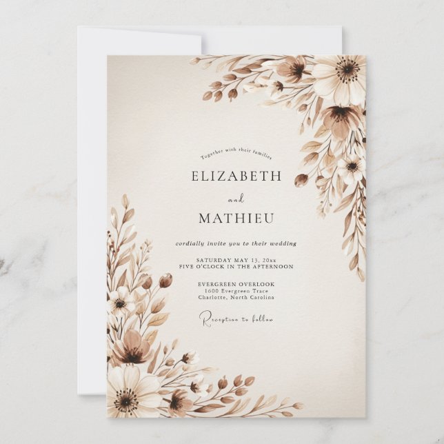 Beige Ethereal Botanical Wedding Invitation (Front)