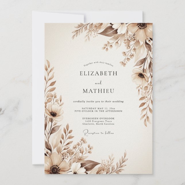 Beige Ethereal Floral Wedding Invitation (Front)