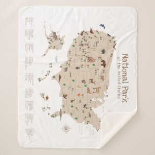 Beige Explore National Park Map Woodland Nursery Sherpa Blanket