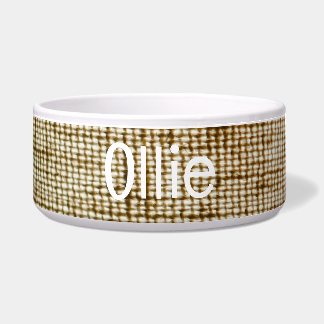 Beige Fabric Pet Bowl with OLLIE Text (Front)