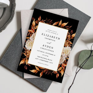 Beige Fall Floral 2 Wedding - Black Invitation